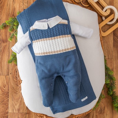   Saída de Maternidade Thommy - Azul Jeans e Bege